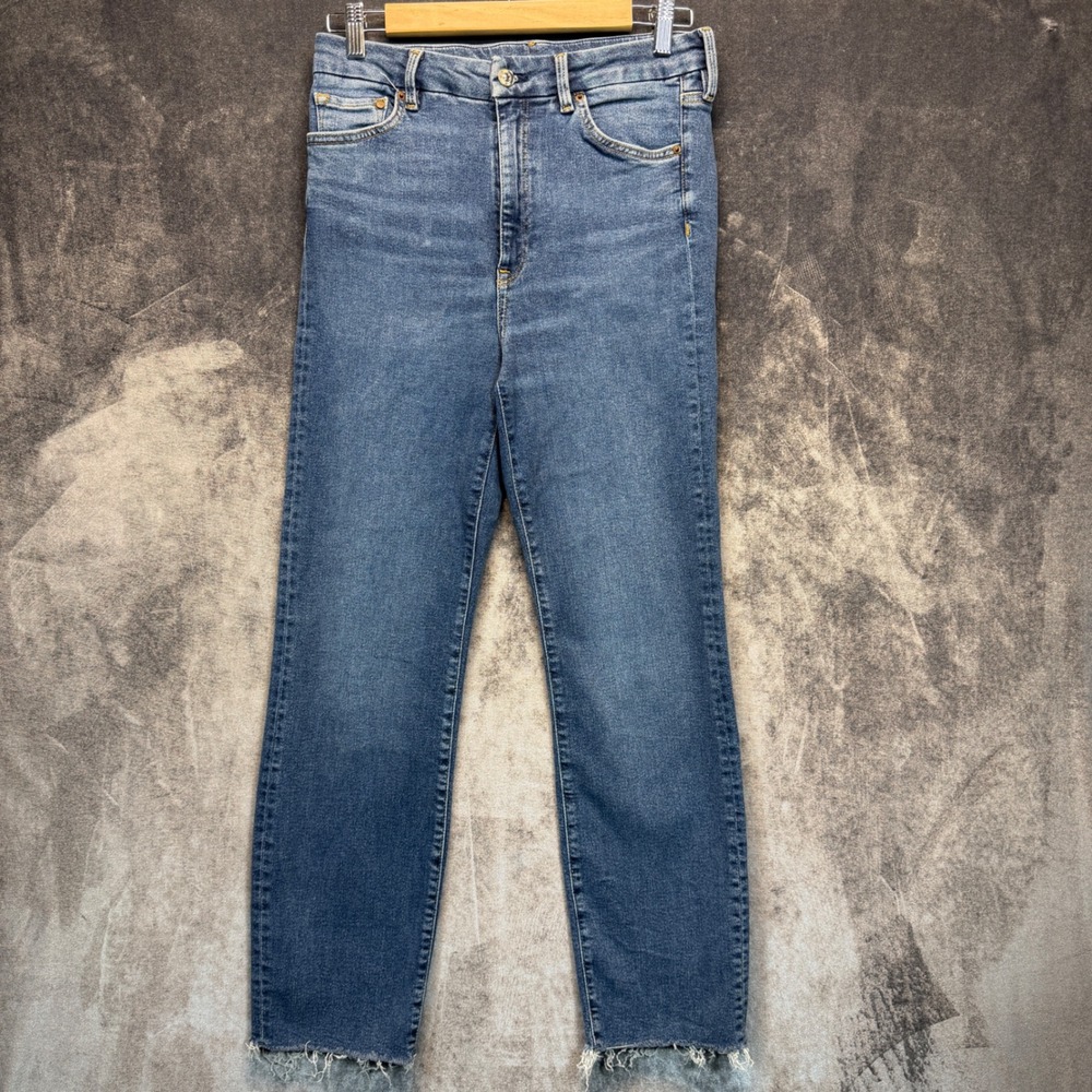 H&M &Denim Jeans Womens Blue Slim 8 High Waist Ankle Raw Hem Casual Streetwear